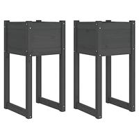 Plantenbakken 2 st 40x40x81 cm massief grenenhout grijs - thumbnail