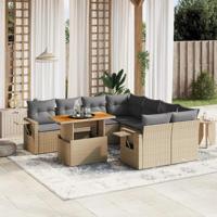 9-delige Loungeset met kussens poly rattan beige - thumbnail