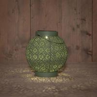 Anna's Collection Solar lantaarn metaal 18 x 19 cm sage groen warm wit - thumbnail
