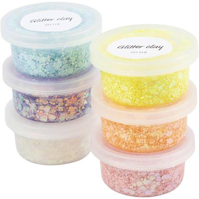 Creativ Company Glitter clay, pastelkleuren, 6x20 ml/ 1 doos