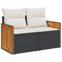 9-delige Loungeset met kussens poly rattan zwart - thumbnail