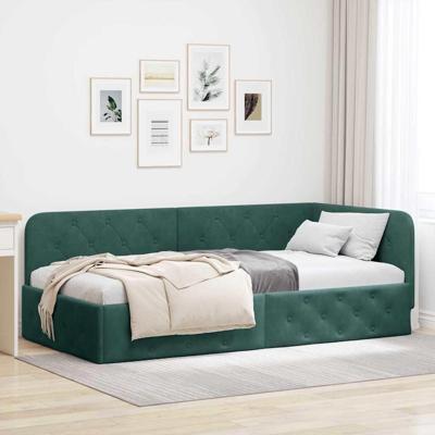 Hoekbedframe met hoofdeinde Donkergroen 90 x 190 cm Fluweel