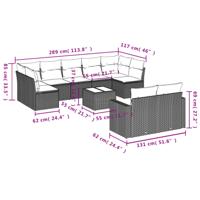9-delige Loungeset met kussens poly rattan zwart - thumbnail