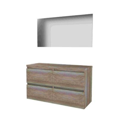 Basic-Line Basic 46 Badkamermeubelset - 120 x 46 cm - Greeploos - 4 Lades - Wastafelblad - Spiegel - Scotch Oak