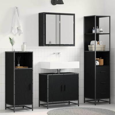Badkamermeubelset met lade 3 pcs Zwart eiken 65 x 33 x 60 cm