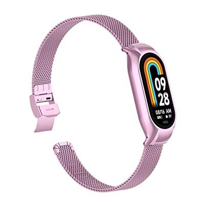 Milanese bandje met case - Roze - Xiaomi Smart Band 8 / 9 / 10