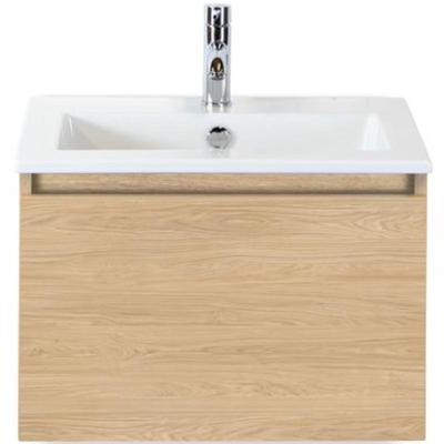 Frozen Badmeubelset 60 cm - Greeplijst in Kleur - Casella Oak - Keramische Wastafel Wit 1 Kraangat