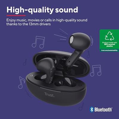 Trust Yavi Bluetooth ENC-koptelefoon Oordopjes Zwart - thumbnail