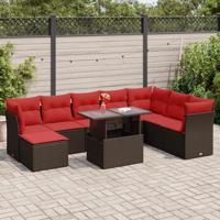9-delige Loungeset met kussens poly rattan acacia bruin - thumbnail
