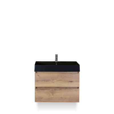 Maxx XL Badmeubelset 80 cm - Natuur Eiken - Wastafel Kube Zwart 1 kraangat