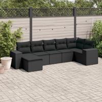 7-delige Loungeset met kussens poly rattan zwart - thumbnail