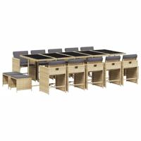 15-delige Tuinset met kussens poly rattan gemengd beige - thumbnail