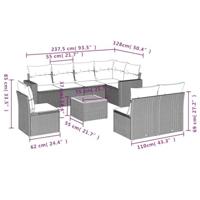 9-delige Loungeset met kussens poly rattan grijs - thumbnail