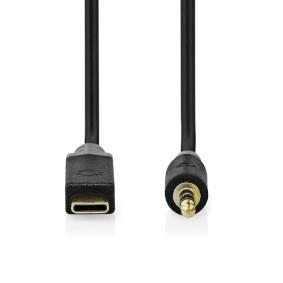 Nedis CCBW65950AT10 Usb-c™ Adapter Usb 2.0 Usb-c™ Male 3,5 Mm Male 1.00 M Rond Verguld Pvc Zwart Doos