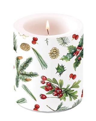 Ambiente Kaars klein Winter greenery wit - thumbnail