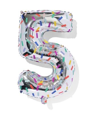 HEMA Folieballon cijfer 5 confetti XL (zilver)