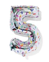 HEMA Folieballon cijfer 5 confetti XL (zilver) - thumbnail