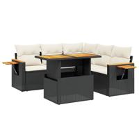 6-delige Loungeset met kussens poly rattan zwart - thumbnail