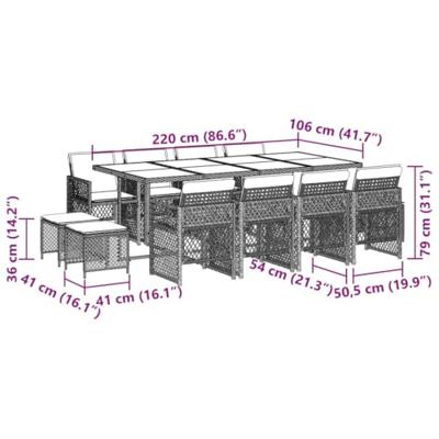 13-delige Tuinset met kussens poly rattan zwart