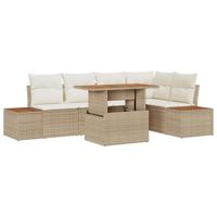 6-delige tuinsofa set met kussens in beige poly rattan - thumbnail