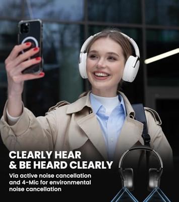 Edifier WH950NB Hybrid Active Noise Cancelling hoofdtelefoon - LDAC Codec met Hi-Res Audio en aangepaste EQ via App na 55 uur speeltijd met opvouwbare draadloze over-ear Bluetooth hoofdtelefoon, Ivoor