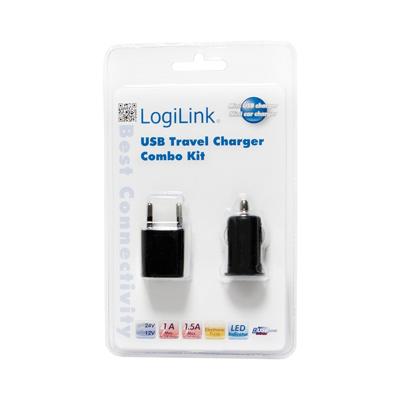 LogiLink PA0076 USB-reisadapter set zwart