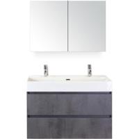 Maxx XL Badmeubelset 100 cm - Beton Antraciet - Wastafel Kube 2 Kraangaten met Spiegelkast - thumbnail