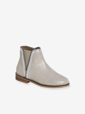 Leren meisjeslaarzen met rits en elastiek goud Leren meisjeslaarzen met rits en elastiek goud