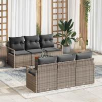 Tuinbankenset met kussen 7 pcs Grijs poly rattan - thumbnail