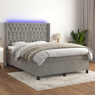 Boxspring met matras en LED fluweel lichtgrijs 140x190 cm