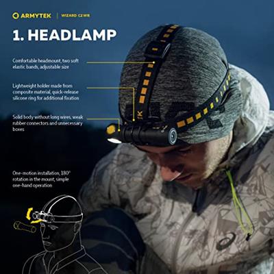 ArmyTek Wizard C2 WR Magnet Warm & Red Hoofdlamp werkt op een accu LED Met magneethouder 1100 lm 3 h 65 g