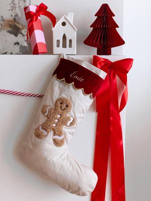 Kerstsok peperkoekenmannetje beige