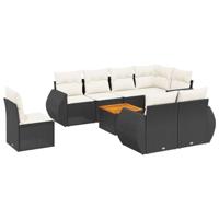 9-delige Loungeset met kussens poly rattan zwart - thumbnail