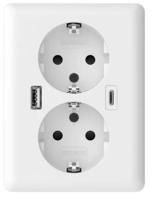 Dubbel stopcontact dubbele USB lader 1x USB-A en 1x USB-C - thumbnail
