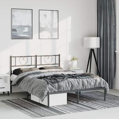 Bedframe met hoofdbord metaal zwart 135x190 cm