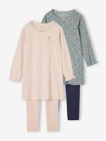 Set van 2 nachtjurk + legging voor meisjes Bloemen lichtroze - thumbnail