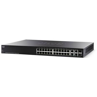 Cisco SF350-24P Managed Switch met 24 10/100 PoE-poorten plus 185 W, 4 Gigabit Ethernet Combo SFP (GbE), beperkte levenslange bescherming (SF350-24-EU), zwart