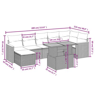 8-delige Loungeset met kussens poly rattan acacia beige