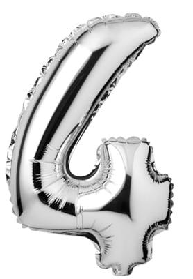 Folie ballon nummer &apos;4&apos; zilver 40cm
