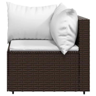 Tuinhoekbank met kussens poly rattan bruin - thumbnail
