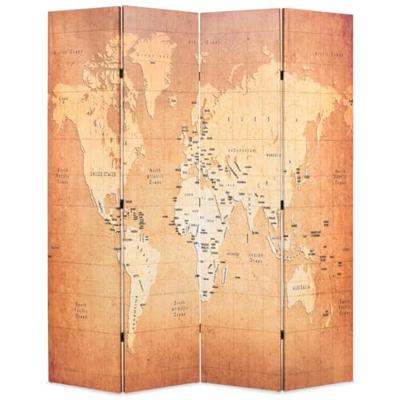 VidaXL Kamerscherm inklapbaar wereldkaart 160x170 cm geel VidaXL Kamerscherm inklapbaar wereldkaart 160x170 cm geel