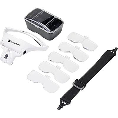 TOOLCRAFT 2469761 Loepbril Met LED-verlichting Vergrotingsfactor: 3.5 x, 2.5 x, 2.0 x, 1.5 x, 1.0 x Lensgrootte: (l x b) 95 mm x 34 mm