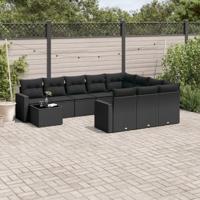 11-delige Loungeset met kussens poly rattan zwart - thumbnail