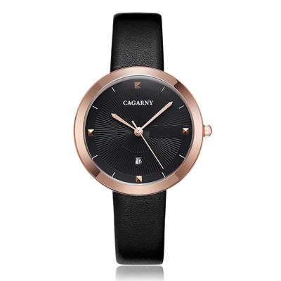 CAGARNY 6871 Fashion Life waterdichte gouden shell stalen band quartz horloge (zwart)