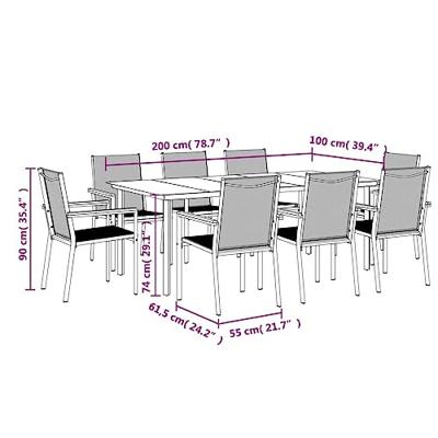 9-delige Tuinset textileen en staal zwart