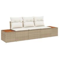 3-delige Tuinbankenset met kussens poly rattan acacia beige - thumbnail