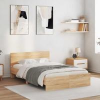 Bedframe met hoofdeinde en LED sonoma eikenkleurig 140x190 cm - thumbnail