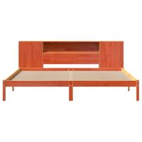 Bed met boekenkast zonder matras grenenhout wasbruin 200x200 cm - thumbnail