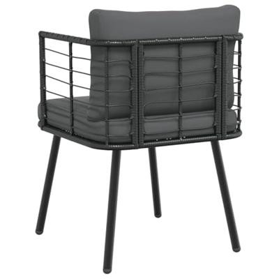 Tuinstoel met kussens poly rattan zwart