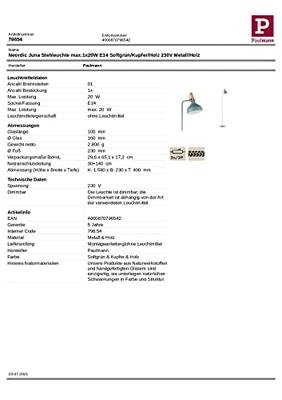 Paulmann Neordic Juna 79654 Staande lamp LED E14 20 W Hout, Koper, Zachtgroen
